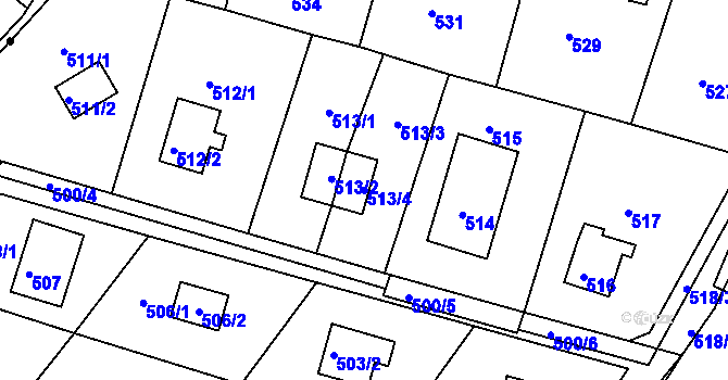 Parcela st. 513/4 v KÚ Rymaně, Katastrální mapa