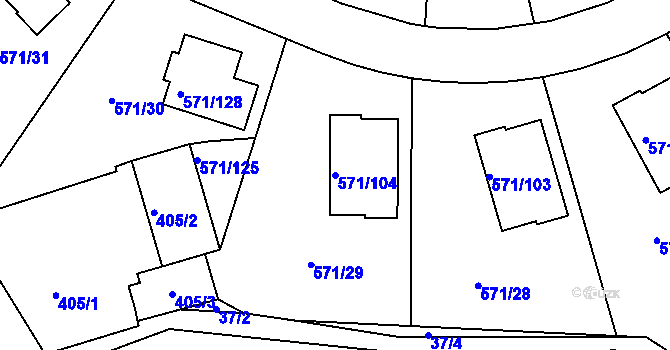 Parcela st. 571/104 v KÚ Rymaně, Katastrální mapa