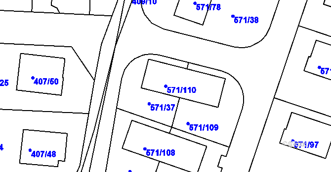 Parcela st. 571/110 v KÚ Rymaně, Katastrální mapa