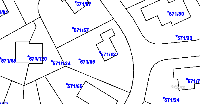 Parcela st. 571/127 v KÚ Rymaně, Katastrální mapa