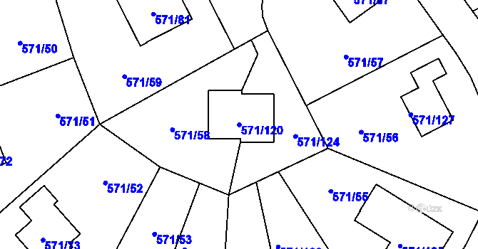 Parcela st. 571/120 v KÚ Rymaně, Katastrální mapa