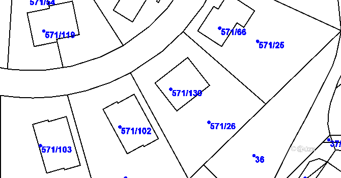 Parcela st. 571/130 v KÚ Rymaně, Katastrální mapa
