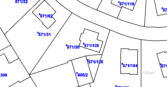 Parcela st. 571/128 v KÚ Rymaně, Katastrální mapa