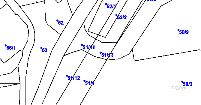 Parcela st. 51/13 v KÚ Rymaně, Katastrální mapa