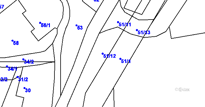Parcela st. 51/12 v KÚ Rymaně, Katastrální mapa