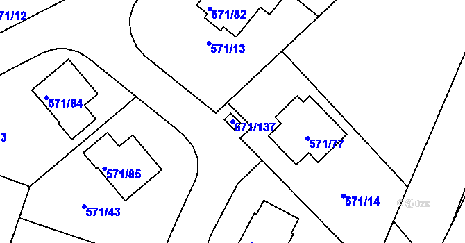 Parcela st. 571/137 v KÚ Rymaně, Katastrální mapa