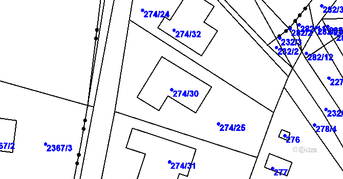 Parcela st. 274/30 v KÚ Rymaně, Katastrální mapa