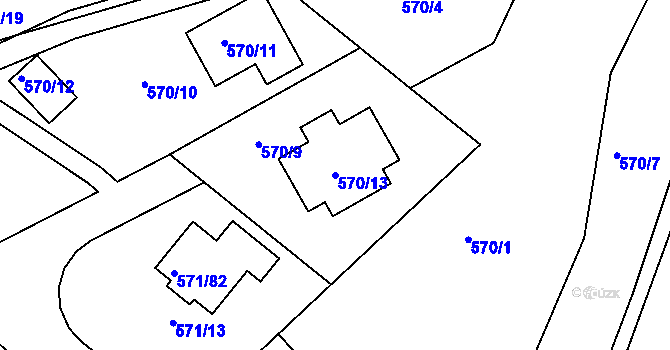 Parcela st. 570/13 v KÚ Rymaně, Katastrální mapa