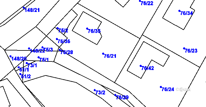 Parcela st. 76/21 v KÚ Stříbrná Lhota, Katastrální mapa