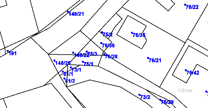 Parcela st. 76/28 v KÚ Stříbrná Lhota, Katastrální mapa