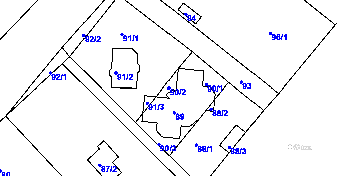 Parcela st. 90/2 v KÚ Stříbrná Lhota, Katastrální mapa