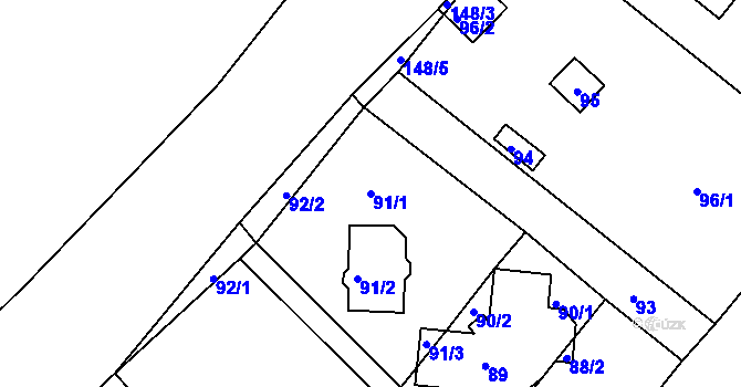 Parcela st. 91/1 v KÚ Stříbrná Lhota, Katastrální mapa