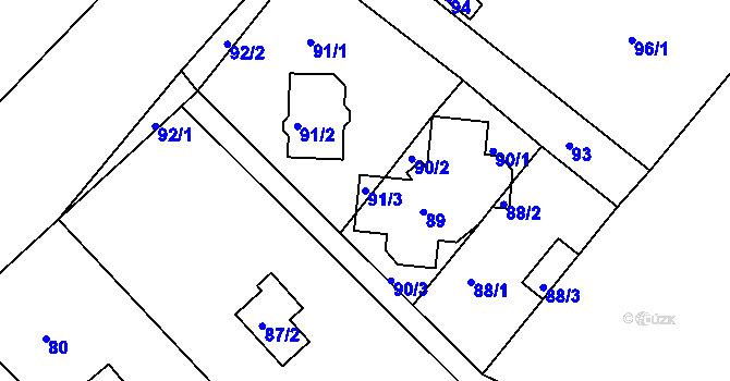 Parcela st. 91/3 v KÚ Stříbrná Lhota, Katastrální mapa