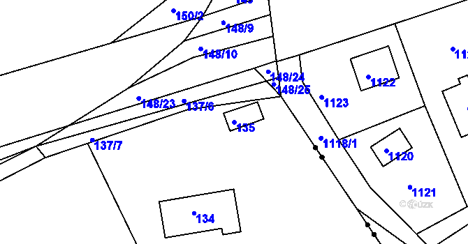 Parcela st. 135 v KÚ Stříbrná Lhota, Katastrální mapa