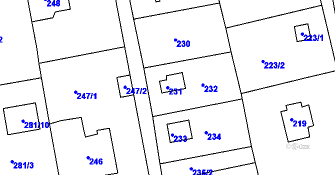 Parcela st. 231 v KÚ Stříbrná Lhota, Katastrální mapa