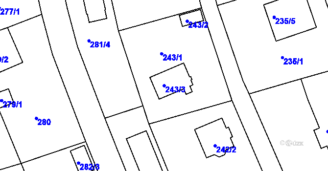 Parcela st. 243/3 v KÚ Stříbrná Lhota, Katastrální mapa