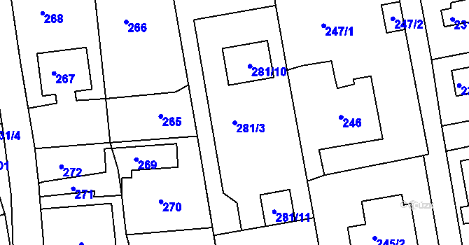 Parcela st. 281/3 v KÚ Stříbrná Lhota, Katastrální mapa