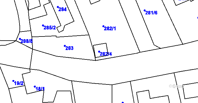 Parcela st. 282/4 v KÚ Stříbrná Lhota, Katastrální mapa