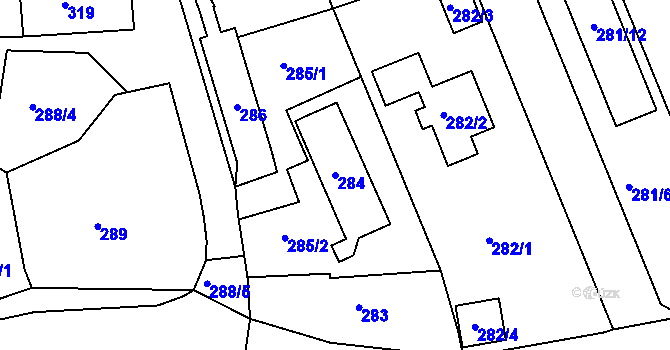 Parcela st. 284 v KÚ Stříbrná Lhota, Katastrální mapa