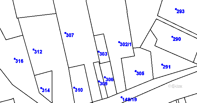 Parcela st. 303 v KÚ Stříbrná Lhota, Katastrální mapa