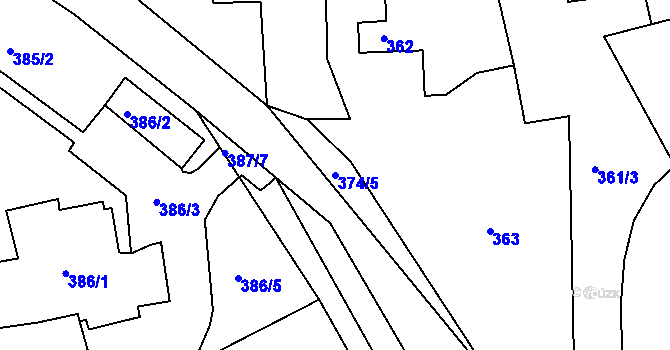 Parcela st. 374/5 v KÚ Stříbrná Lhota, Katastrální mapa