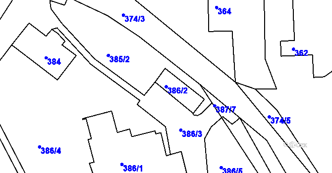 Parcela st. 386/2 v KÚ Stříbrná Lhota, Katastrální mapa