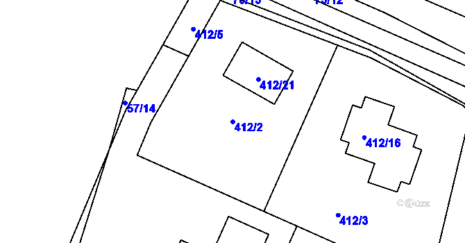 Parcela st. 412/2 v KÚ Stříbrná Lhota, Katastrální mapa