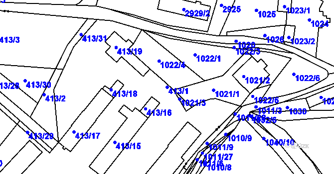 Parcela st. 413/1 v KÚ Stříbrná Lhota, Katastrální mapa