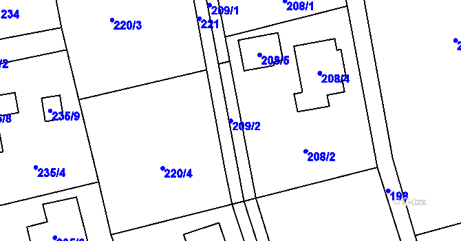 Parcela st. 209/2 v KÚ Stříbrná Lhota, Katastrální mapa