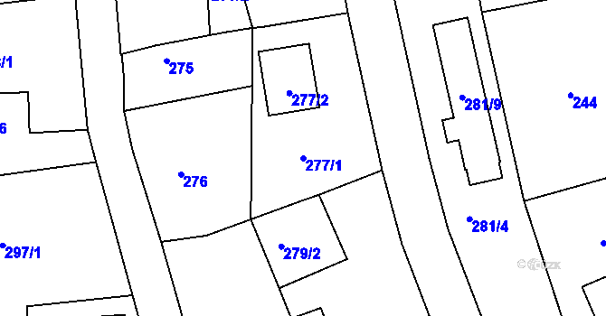 Parcela st. 277/1 v KÚ Stříbrná Lhota, Katastrální mapa