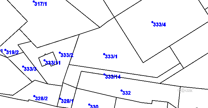 Parcela st. 333/1 v KÚ Zahořany u Mníšku pod Brdy, Katastrální mapa