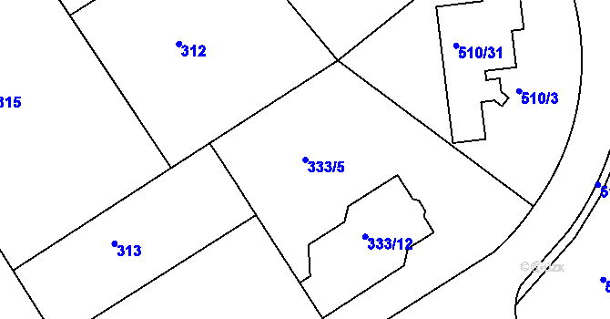 Parcela st. 333/5 v KÚ Zahořany u Mníšku pod Brdy, Katastrální mapa