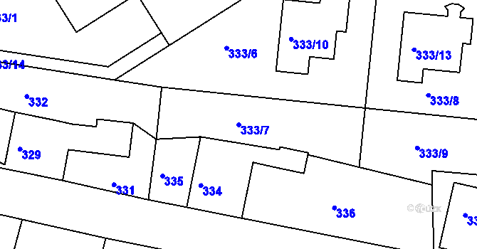 Parcela st. 333/7 v KÚ Zahořany u Mníšku pod Brdy, Katastrální mapa