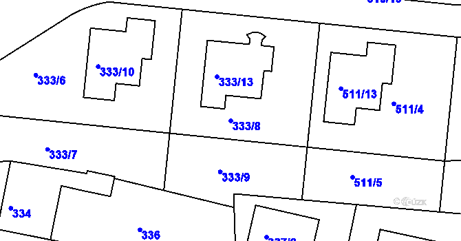 Parcela st. 333/8 v KÚ Zahořany u Mníšku pod Brdy, Katastrální mapa