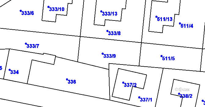 Parcela st. 333/9 v KÚ Zahořany u Mníšku pod Brdy, Katastrální mapa