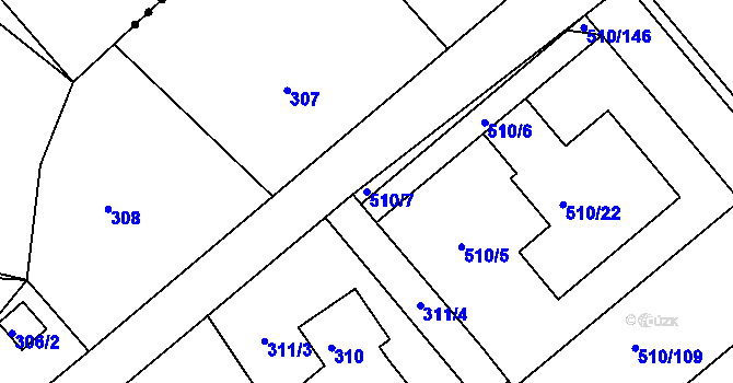 Parcela st. 510/7 v KÚ Zahořany u Mníšku pod Brdy, Katastrální mapa