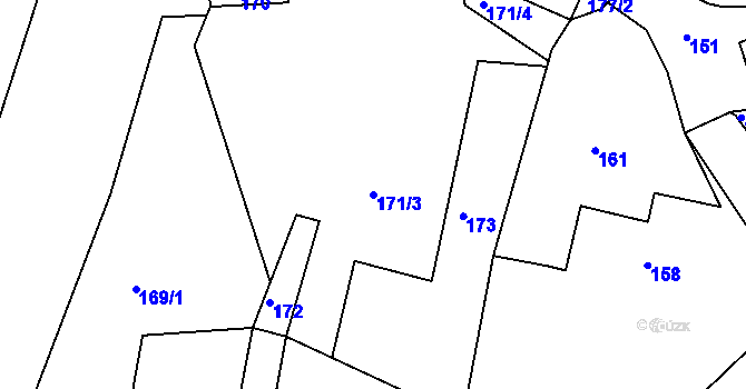 Parcela st. 171/3 v KÚ Zahořany u Mníšku pod Brdy, Katastrální mapa
