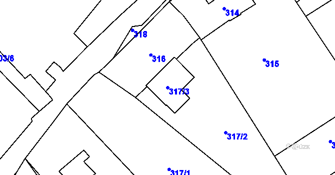 Parcela st. 317/3 v KÚ Zahořany u Mníšku pod Brdy, Katastrální mapa