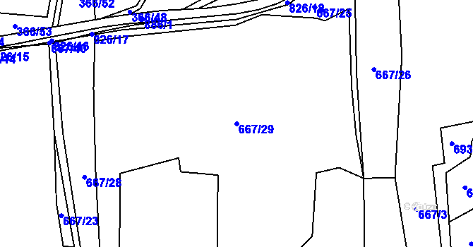 Parcela st. 667/29 v KÚ Mniší, Katastrální mapa