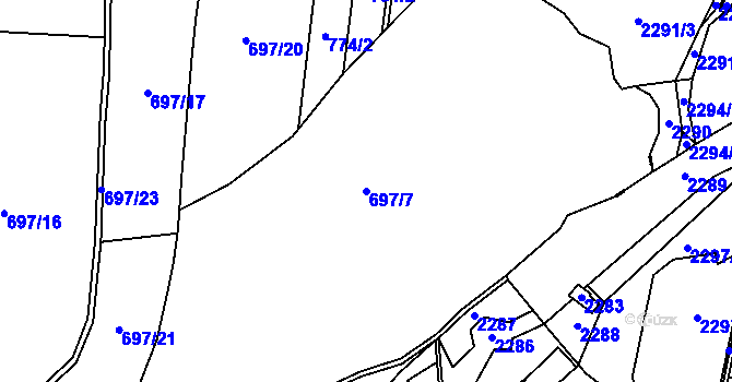 Parcela st. 697/7 v KÚ Mniší, Katastrální mapa