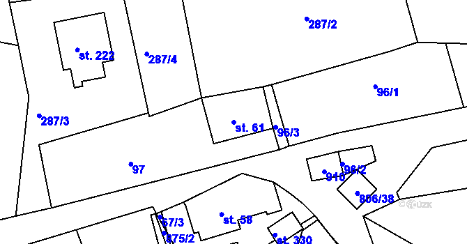 Parcela st. 61 v KÚ Mniší, Katastrální mapa