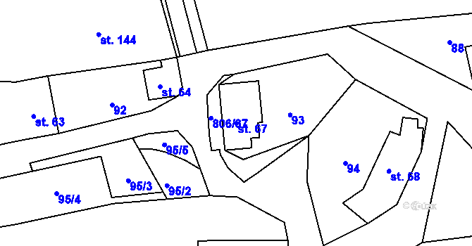 Parcela st. 67 v KÚ Mniší, Katastrální mapa