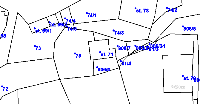 Parcela st. 71 v KÚ Mniší, Katastrální mapa