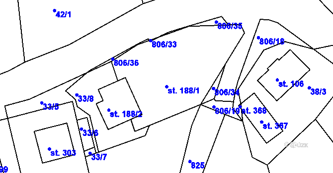 Parcela st. 188/1 v KÚ Mniší, Katastrální mapa