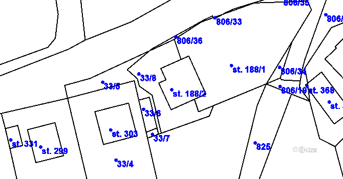 Parcela st. 188/2 v KÚ Mniší, Katastrální mapa