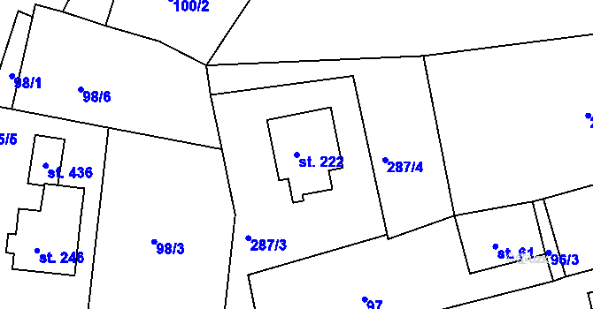 Parcela st. 222 v KÚ Mniší, Katastrální mapa