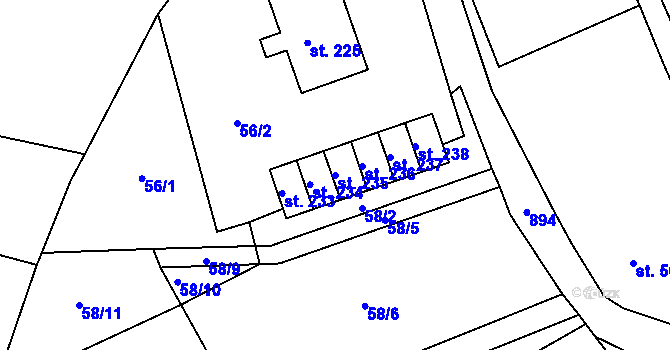 Parcela st. 235 v KÚ Mniší, Katastrální mapa