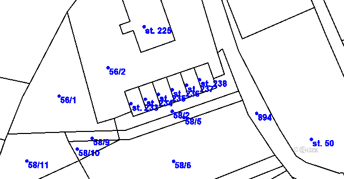 Parcela st. 236 v KÚ Mniší, Katastrální mapa