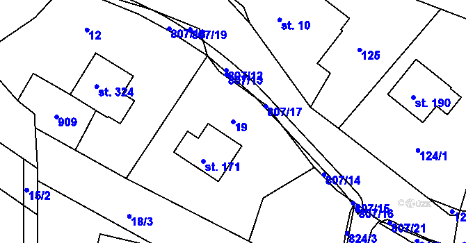 Parcela st. 19 v KÚ Mniší, Katastrální mapa