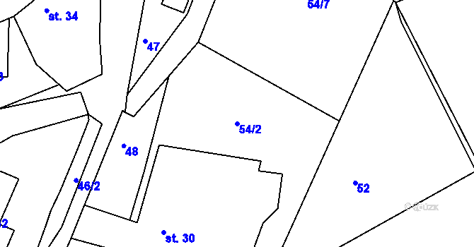 Parcela st. 54/2 v KÚ Mniší, Katastrální mapa